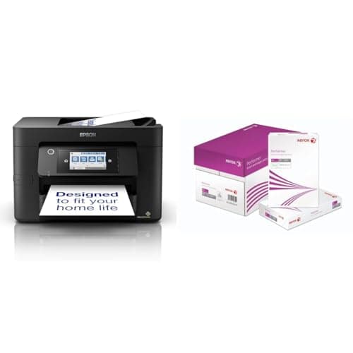Image of Epson WorkForce WF-4820 All-in-One Wireless Colour Printer with Scanner, Copier, Fax, Ethernet, Wi-Fi Direct and ADF, Black & Xerox Performer Multifunktions-Papier, Weiß, 80 g/m², A4, 5 Packungen