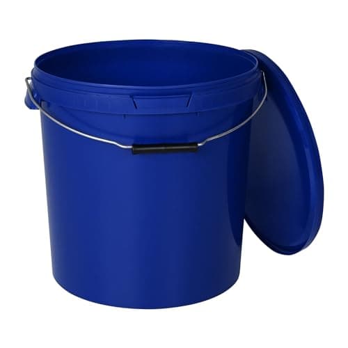 Image of BenBow Bucket with Lid, 30l, Blue, 3 x 30 Litres - Food-safe stable airtight leak-proof odourless - plastic storage container with metal handle - crack-resistant handle - empty - perfect for home