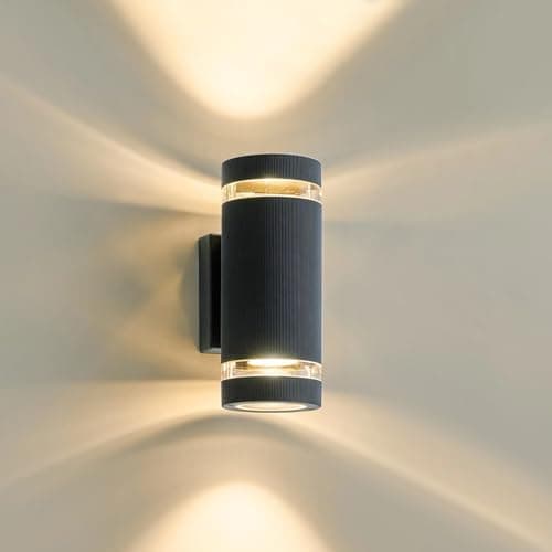 Image of LMP Outdoor Wall Lights Mains Powered, Up Down Outside Lights Grey, IP65 External LED Front Door Lamp Porch Light Electric, Exterior GU10 Round Lighting Sconce Wall Mounted for House