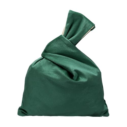 Image of sourcing map Velvet Wrist Knot Tote Bag, Women's Wristlet Knot Pouch Clutch Wristlet Sleeve Handbag Small Wrist Knotted Evening Purse Bag, Dark Green