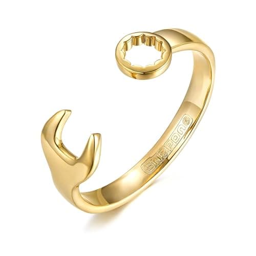 Image of THE BLING KING Gold Spanner Bracelet for Men – 42g Wrench Bangle, 8-Inch – PVD Gold Plated Mens Torque Bangle