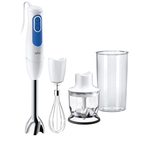 Image of Braun MultiQuick 3 MQ3025 Hand Blender, Spaghetti Mixer, 2 Speeds, Splash Control, Dishwasher Safe parts, 350ml Chopper, Whisk and BPA-Free Plastic Beaker - White