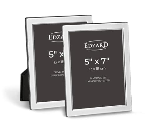 Image of Edzard Silver Plated Photo Frame 5"x7" (13x18 cm) Salerno, Non-Tarnishing, High Gloss Finish, Real Glass Front & Premium Velvet Back, Portrait or Landscape Display - Elegant Wedding Gift