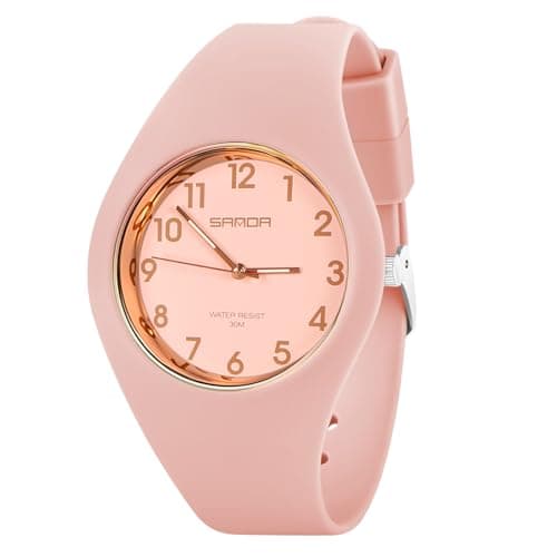 Image of AOOSU Women's Wrist Watch, Ladies Watches with Big Face, Soft Silicone Strap Quartz Watch, Waterproof Sport Ladies Wrist Watches Premium Fashion for Women Daily & Outdoor Wear Pink