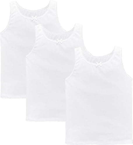 Image of HAJRA® Girls Vests Tops 100% Cotton White Summer Top Girls Sleeveless Undershirts Top Vest Every Day wear Girls Back to School Vest Tank Top White (Pack 3) (6-8 Years)