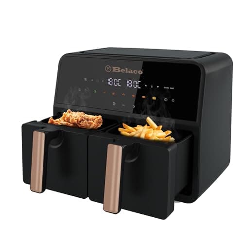 Image of Belaco 9L Dual Zone Air Fryer, Digital Touch Display, Smart Finish, Rapid Air Circulation, 60 Min Timer, Adjustable Temperature, Dishwasher Safe