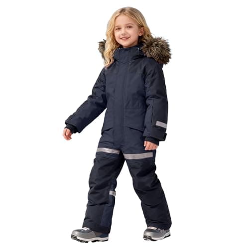 Image of Children's Snowsuit Size 3-14 Years Girls Boys Waterproof Windproof Ski Suit Warm Winter Ski Jumpsuit with Fur Collar Ski Clothing Snowboarding Ski Overall, black, 10-11 Jahre