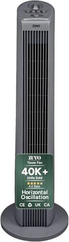 Image of Zuvo 30" Tower Fan for Bedroom | Quiet Bladeless Oscillating Standing Fan, 3 Speeds, 90° Wide Oscillation, 2-Hour Timer | Home, Living Room & Office | Grey