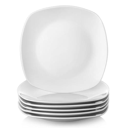 Image of MALACASA Small Dessert Plates Set of 6, 19cm 7.4 Inch Ivory White Porcelain Side Plates Square Salad Plates, Microwave & Dishwasher Safe, Series Elisa