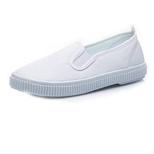 Image of Kids Sneakers Athletic Running Tennis Sport Shoes Light Weight Slip on White,4 UK