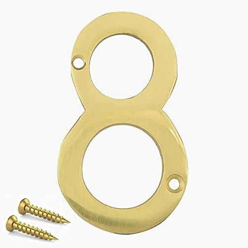 Image of TERF® 3 Inch (75mm) Brass Polished Finish Screw Fix Front Door Number '' 8 '' Mailbox Hotel House Door Number Suitable for All Door Types Wooden, u PVC and Composite With Fixing Screw [ Number - 8 ]