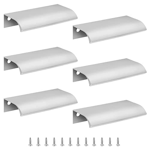 Image of Cjueiom 6 Pack Concealed Kitchen Cupboard Handles 64mm Hole Center Hidden Drawer Pulls, Finger Edge Pull Aluminum Cabinet Handle Invisible Door Knob for Wardrobe (80mm Total Length, Silver)