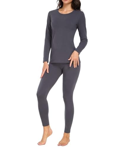 Image of wirarpa Women's Thermal Underwear Set Cotton Warm Base Layer Lightweight Long Sleeve Top & Pyjama Bottoms Deep Grey Size XXL