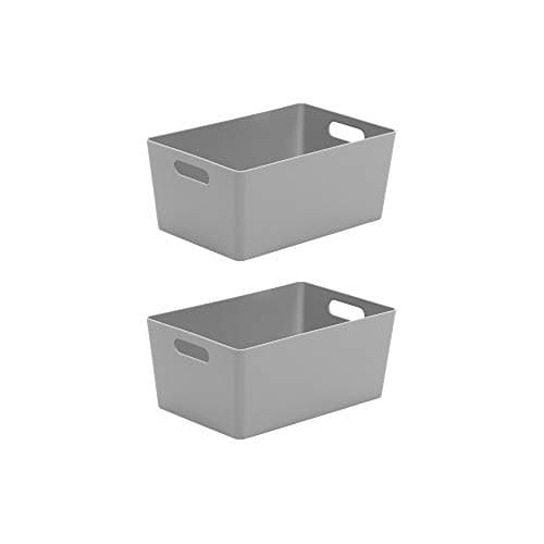 Image of Wham Bam 4.02 Cool Grey Plastic Studio Storage Baskets Office Home & Kitchen Tidy Organiser 25.5 x 17 x 11cm (2 Baskets)
