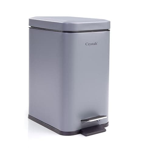 Image of Crystals 3L Rectangular Slim Pedal Bin with Soft Close Lid – Compact Waste Bins for Bathroom, Kitchen, Toilet or Office – Hands-Free Rubbish Bin with Removable Inner Bucket, Modern Design (Grey)