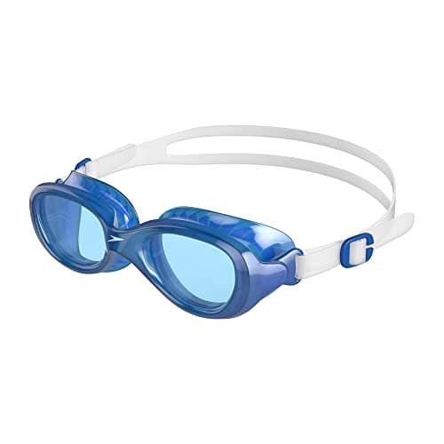 Image of Speedo Unisex-Youth Futura Classic Swimming Goggles | Anti-fog | Anti-leak Goggles, Clear/Neon Blue, One Size