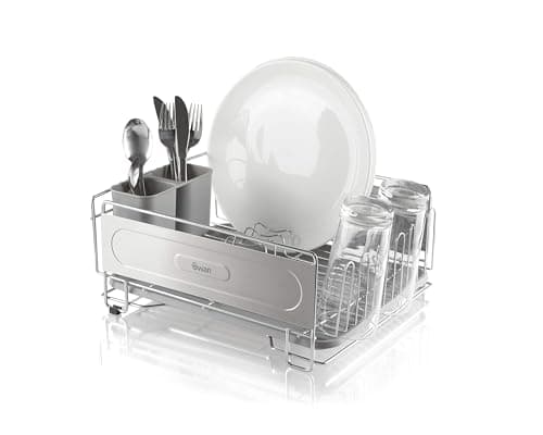 Image of Swan Dish Rack, Rust Resistant Dish Drainer with Anti Slip Feet and Drip Tray, Chrome, SWKA5050N