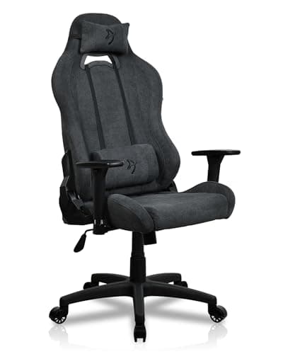 Image of Arozzi Torretta Soft Fabric Gaming Chair, Breathable Fluid-Repellent Ergonomic Office Chair with Adjustable Height, 3D Armrest & 2 Supportive Pillows (Dark Grey)
