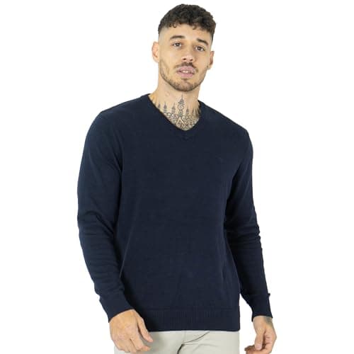 Image of NOROZE Men's Jumper Knit V-Neck Plain Classic Sweater Pullover Knitted Sweatshirt (L, Navy)