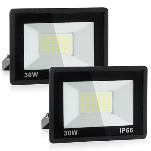Image of Rravdst 30W LED Floodlight Outdoor, 3240LM Super Bright LED Security Lights, IP66 Waterproof, 6000K Daylight White Flood Lights Wall Light for Warehouse, Garage, Backyard, 2 Pack