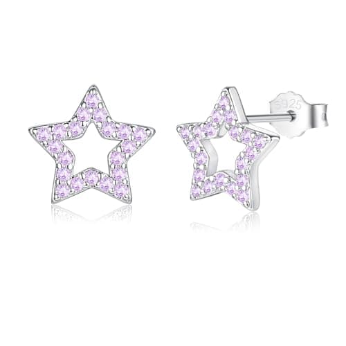 Image of Bewenda 925 Sterling Silver Stud Earrings for Girls Women - Star Studs with Cubic Zirconia, Hypoallergenic Earrings Tiny CZ Ear Studs, Princess Ear Jewellery Gift for Teen Kids Toddler - Purple