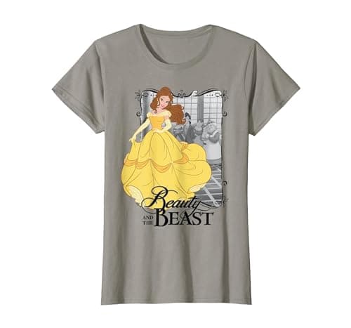 Image of Disney Beauty And The Beast Belle Title T-Shirt, Women, Slate Grey, XX-Large