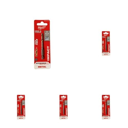 Image of Milwaukee Shockwave Metal Drill Bit HSS-G Red Hex Titanium 1/4 Inch 4.5 x 76 mm (Pack of 5)