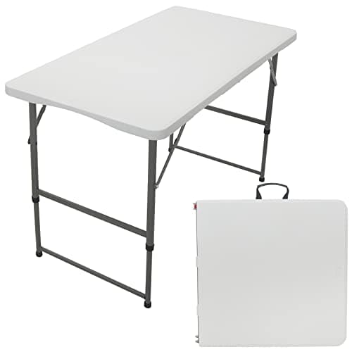 Image of Rainberg 4ft Heavy Duty Folding Table, Tabletop & Sturdy Metal Frame, Foldable Table with Handle, Waterproof, Portable, & Easy Assembly, Ideal for Parties, BBQ, Camping, Beach, Indoor & Outdoor Use