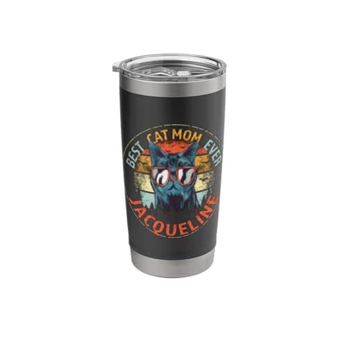 Image of Alexandria Best Cat Mom Ever Funny Custom Personalized Name Stainless Steel Insulated Tumbler