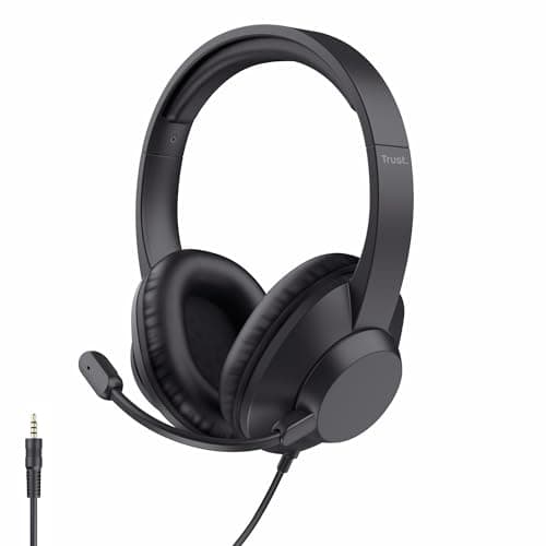 Image of Trust Ayda Max Over Ear PC Headset with Mic 3.5mm, 1.8m Cable, Adjustable Headband, 85% Recycled Plastics, Wired Headphones with Microphone Computer Laptop Desktop Mac Home Office Zoom Teams, Black