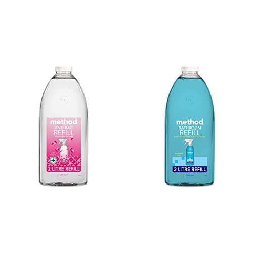Image of Method Antibacterial Spray Refill, All Purpose Cleaner, Wild Rhubarb, 2L & Bathroom Cleaner Refill, Eucalyptus Mint, 2 L