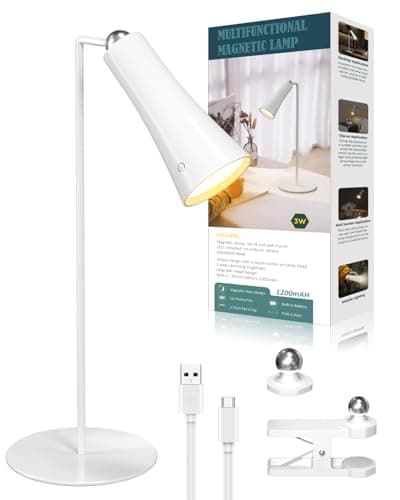 Image of Klarlight 4-in-1 Magnetic LED Desk Lamp, USB Rechargeable Cordless Table Lamp, 3 Color Modes & Dimmable, 360° Adjustable for Reading, Office, Bedside, Clip-On/Wall Mount, Flashlight (White)