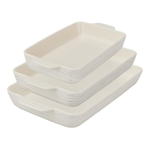 Image of Pyrex (3-Piece) Ceramic Bakeware Set, Nonstick Casserole Dish with Handles, Lasagna Oven Pans, Bakers, For Baking, Roasting, Steaming, Rectangular
