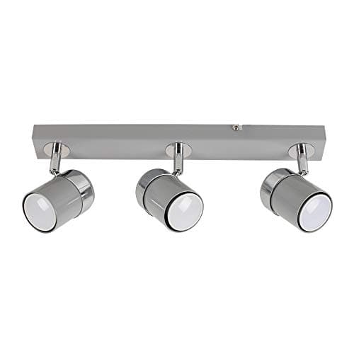 Image of MiniSun | Modern 3 Way Adjustable Gloss Grey & Silver Chrome Straight Bar Ceiling Spotlight Fitting - Complete with 5w LED GU10 Light Bulbs | Ceiling Lights & Home Essential | Mains Wired