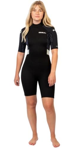 Image of Gul 2026 Womens Response Natur 3/2mm Back Zip Shorty Wetsuit - Black/Splaterpalm