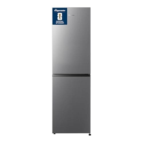 Image of Fridgemaster MC55240ES 55cm Freestanding 252L 50/50 Fridge Freezer - LED Lighting, Silver - E Rated, H174.3 x W55.4 x D55.8 (cm)