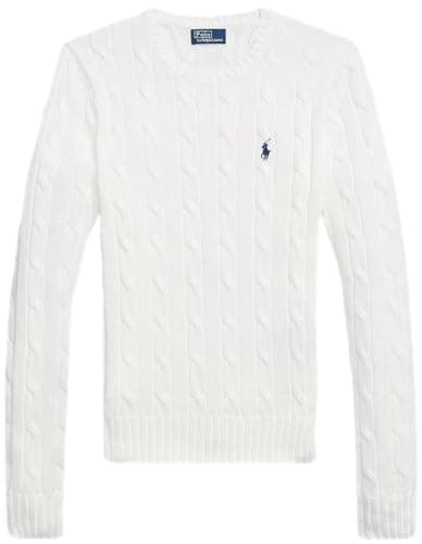 Image of RALPH LAUREN Women's Crewneck Cable Knit Pony Logo Sweater, Rl White, XL