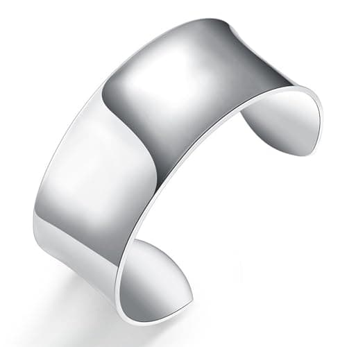 Image of GAUEIOUR Women Silver Plating Bracelet Creative Glossy Wide Open Cuff Bangle Friendship Bracelet Ladies Silver Jewellery Gifts for Sisters Friend Couples Mom