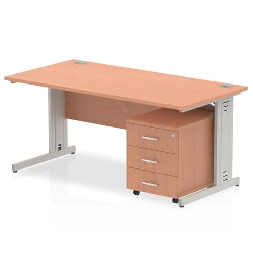 Image of OPO Impulse Freestanding 1400mm Rectangular Workstation Desk Cable Managed Leg with 2/3 Drawer Mobile Pedestal | Sturdy Build Weather & Heat Resistant Melamine Finish Grey Oak White 3 Drawer