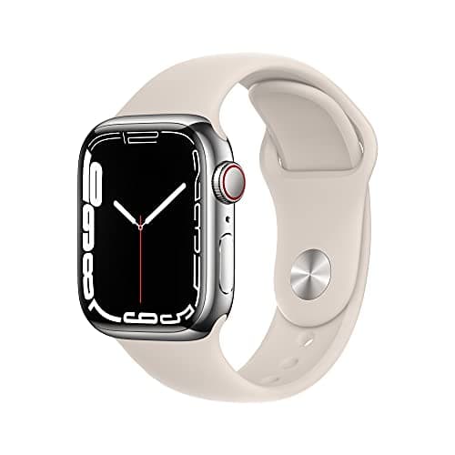 Image of Apple Watch Series 7 (GPS + Cellular, 41MM) Silver Stainless Steel Case with Starlight Sport Band (Renewed)