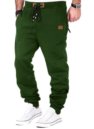 Image of JMIERR Mens Trousers Fleece Lined Joggers Jogging Workout Running Tracksuit Bottoms Casual Drawstring Pants Outdoor Sweatpants,Green,XXL