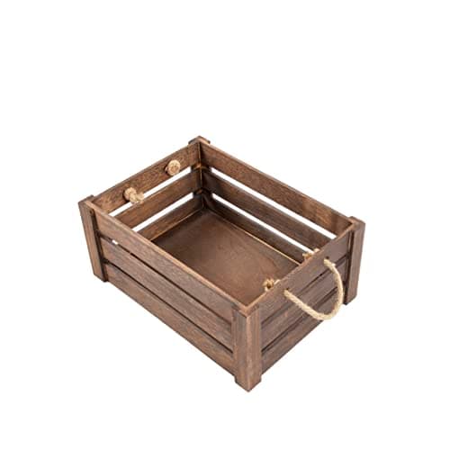 Image of Wickerfield Strong Rope Handle Wooden Crates Storage Box Wooden Shelves Large Storage Box Christmas Eve Box (Brown, Large)