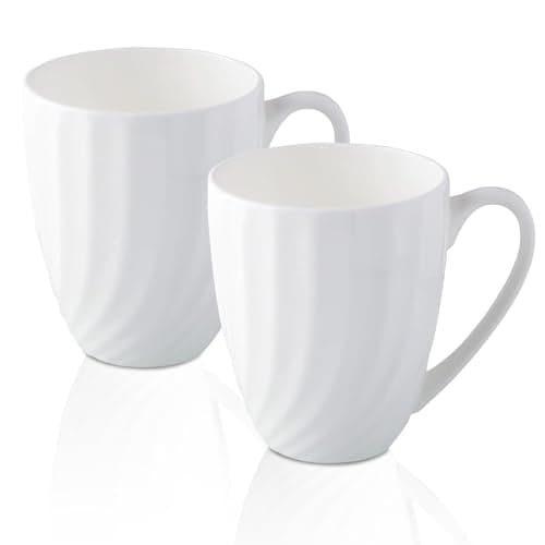 Image of COSTMANCE Fine Bone China White Coffee Mugs Set of 2 (12 oz), Ceramic Spiral Pattern Tea Cups, Thin China Coffee Cups, Lightweight Coffee Mugs for Hot Chocolate, Latte, Cappuccino