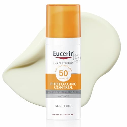 Image of Eucerin Photoageing Control Sun Fluid SPF 50+ 50ml, Advanced Protection from Sun-Induced Photoageing and Wrinkles, Anti-Age Facial Sunscreen with UV Filter and Hyaluronic Acid