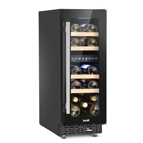Image of Baridi 17 Bottle Dual Zone Slim Built-In 30cm Wine Cooler, Touch Screen Controls, Wooden Shelves, LED, Black - DH204