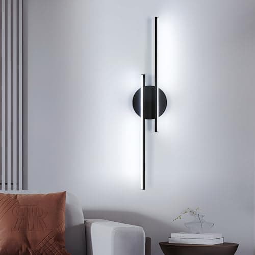 Image of Mckalen LED Wall Light Indoor 60CM, 24W 2700LM Sconce Lights Led Long, Modern LED Wall Lamp for Living Room Bedroom Dining Room Stairs Corridor, Cool White Light 6500K, Blcak