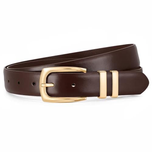 Image of JASGOOD Women's Leather Belts for Jeans Pants Fashion Ladies Belt Gold Buckle Belts for Women, Coffee, S