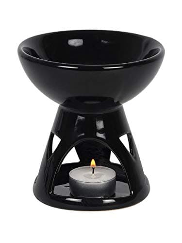 Image of Sleek Modern Design Ceramic Black Deep Bowl Oil Burner - 12cm x 11.5cm (1 Pc.) - Perfect for Aromatherapy & Unique Home Decor