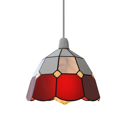 Image of DC VOLTAGE Tiffany Style Lamp Shade Antique Red and White Glass and Mosaic Dragonfly Design Ceiling Lamp Pendant Stained Glass Shade |Easy Fit Replacement Light Shades