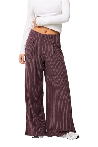 Image of PixieGirl Petite Burgundy Red Pinstripe Palazzo Wide Leg Trousers Petite